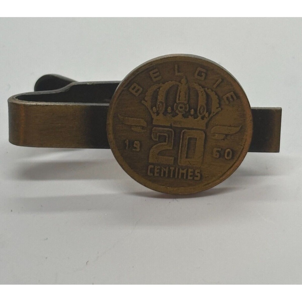 Vintage Tie Bar Copper Tone 20 Centimes Belgium Men's Fashion